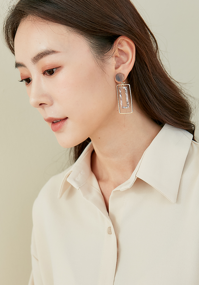 Eco安珂飾品,韓國耳環,夾式耳環,耳夾,垂墜耳環,彩色耳環,大耳環,長方形耳環,簍空耳環