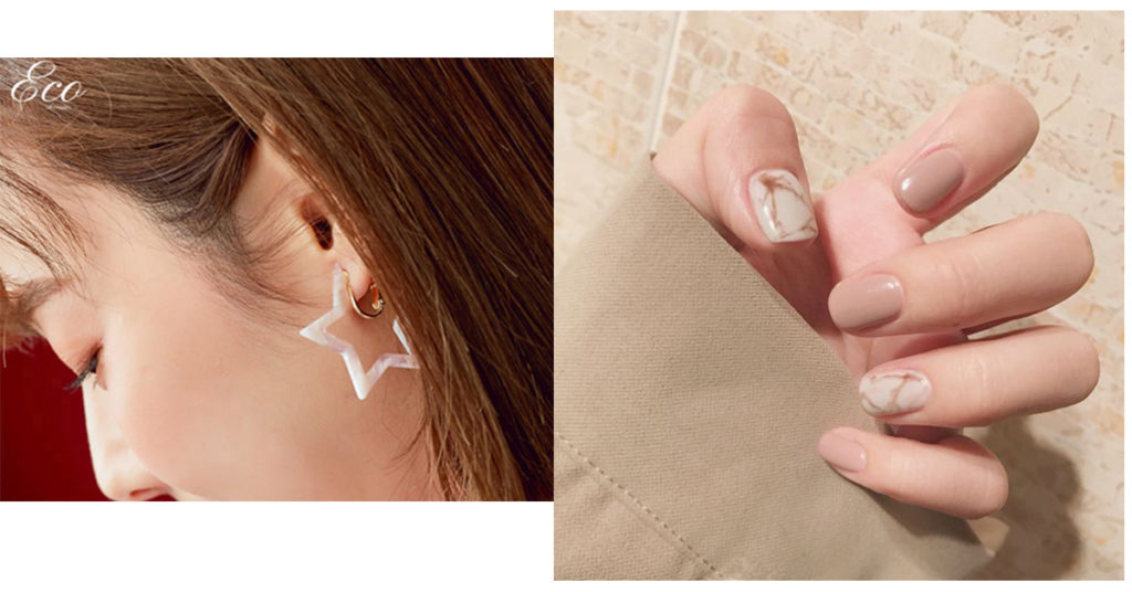 夏日美甲，大理石耳環，裸色，夾式耳環