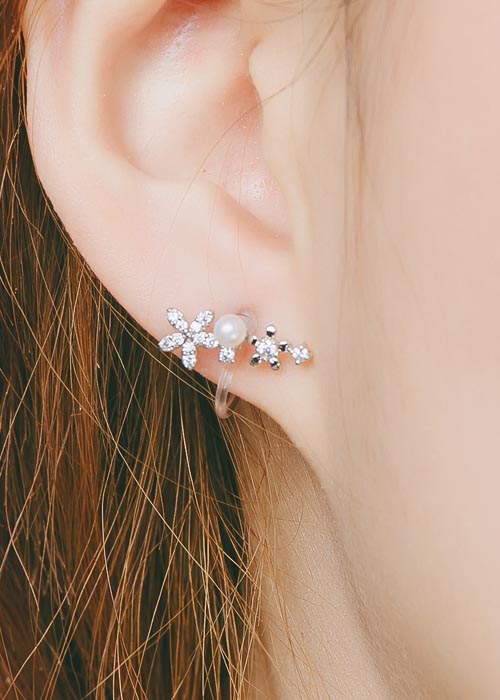 花朵耳環，矽膠夾耳環，夾式耳環