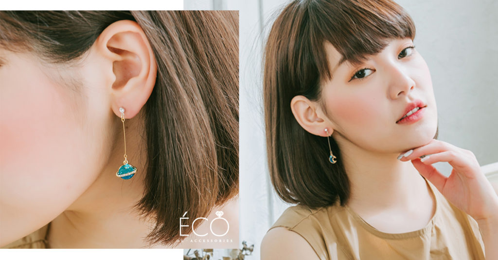 Eco安珂飾品,韓國耳環,夾式耳環,童趣耳環,星月耳環,矽膠夾式耳環,矽膠耳夾,不對稱耳環,垂墜耳環