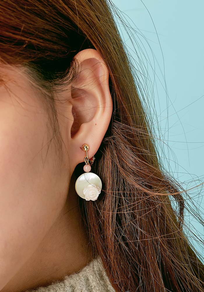 玫瑰耳環，花朵耳環，夾式耳環，針式耳環