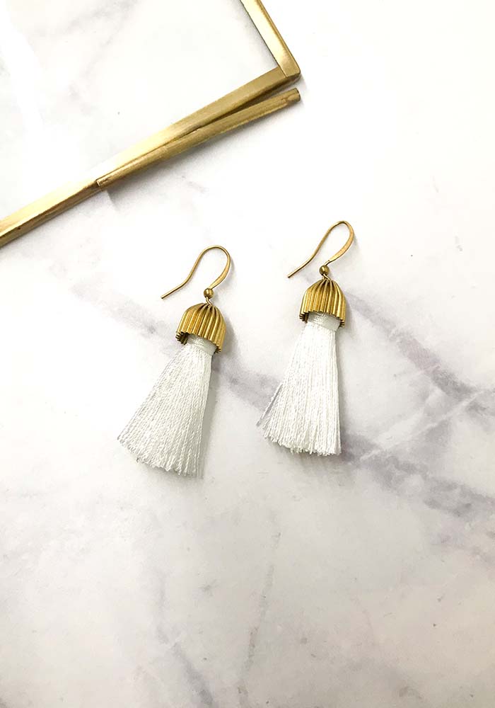 流蘇耳環，Eco安珂飾品，韓國飾品，韓國耳環，耳夾式耳環，白色商品，白色耳環，優惠特價