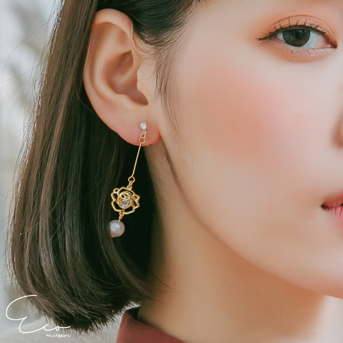 玫瑰耳環，花朵耳環，夾式耳環，矽膠夾耳環，針式耳環