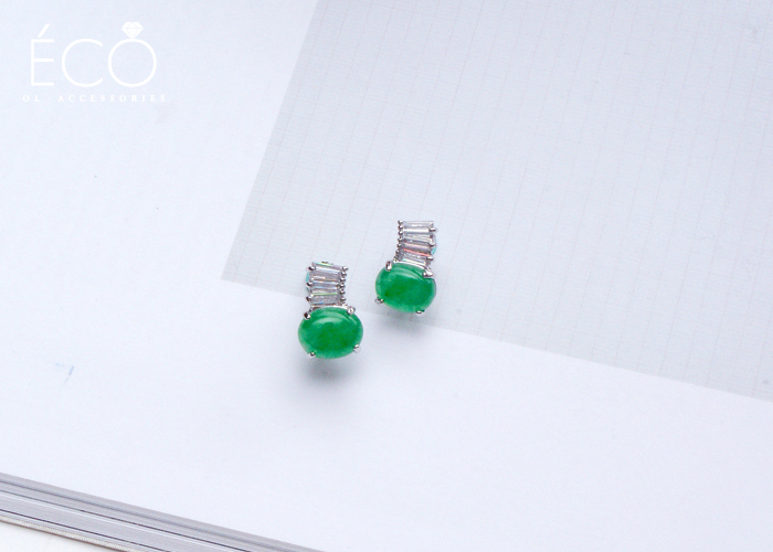 綠色耳環,夾式耳環,韓國耳環,射手座幸運色,耳夾,eco安珂飾品,綠色飾品,貼耳耳環,祖母綠耳環