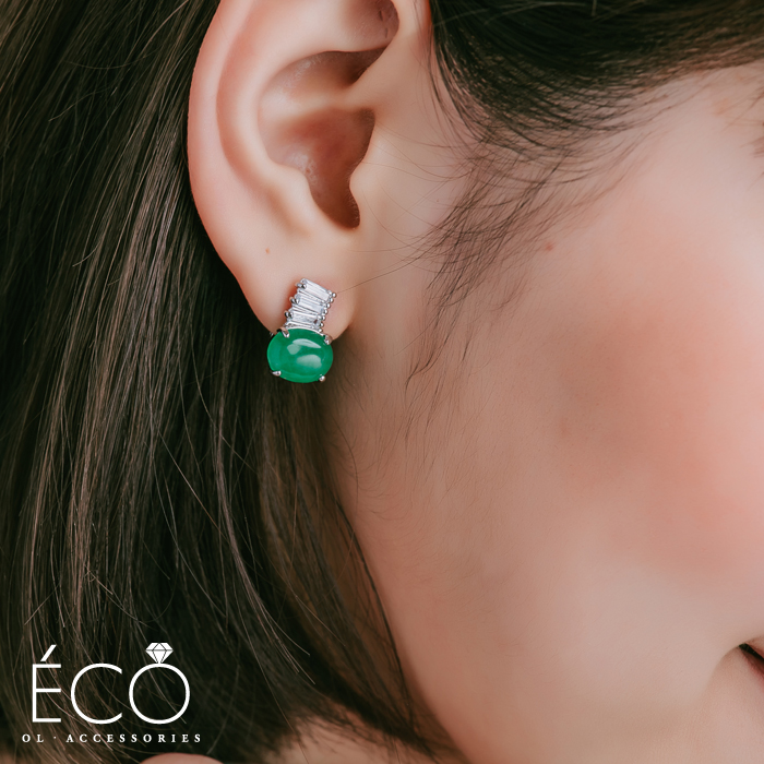 綠色耳環,夾式耳環,韓國耳環,射手座幸運色,耳夾,eco安珂飾品,綠色飾品,貼耳耳環,祖母綠耳環