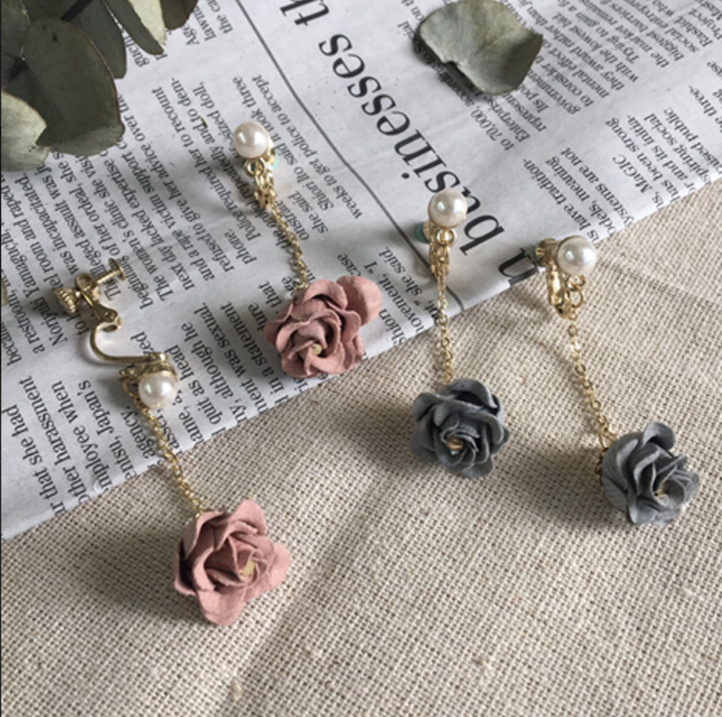 玫瑰耳環，花朵耳環，夾式耳環，針式耳環