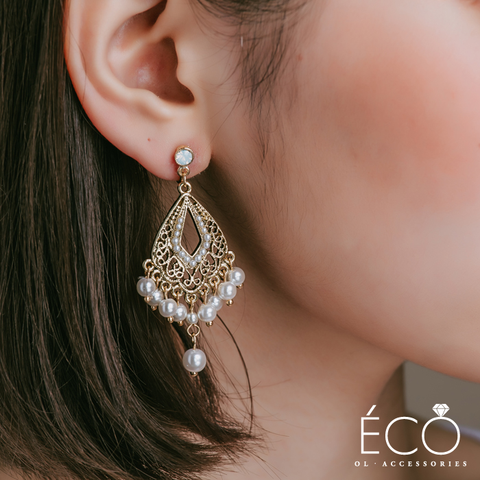 華麗耳環,ECO安珂飾品,夾式耳環,耳夾,韓國耳環,垂墜耳環,復古耳環