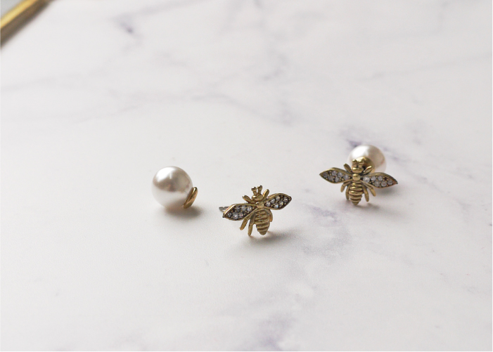 蜜蜂珍珠耳環，Eco安珂飾品，韓國耳環，針式耳環，夾式耳環，耳夾，新品上市 
