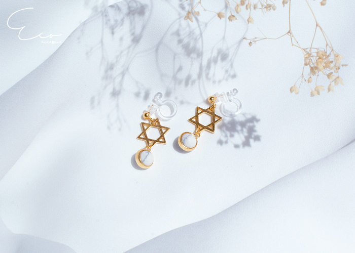 Eco安珂飾品，韓國耳環，針式耳環，夾式耳環，耳夾，大理石紋耳環，星星耳環