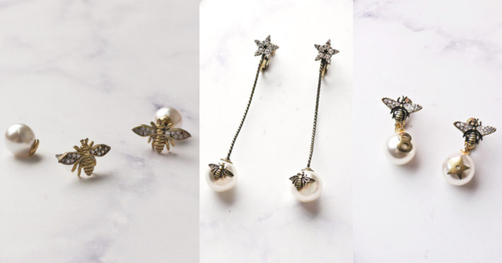 Eco安珂飾品，韓國飾品，韓國耳環，耳夾式耳環，蜜蜂珍珠耳環，昆蟲飾品，珍珠耳環