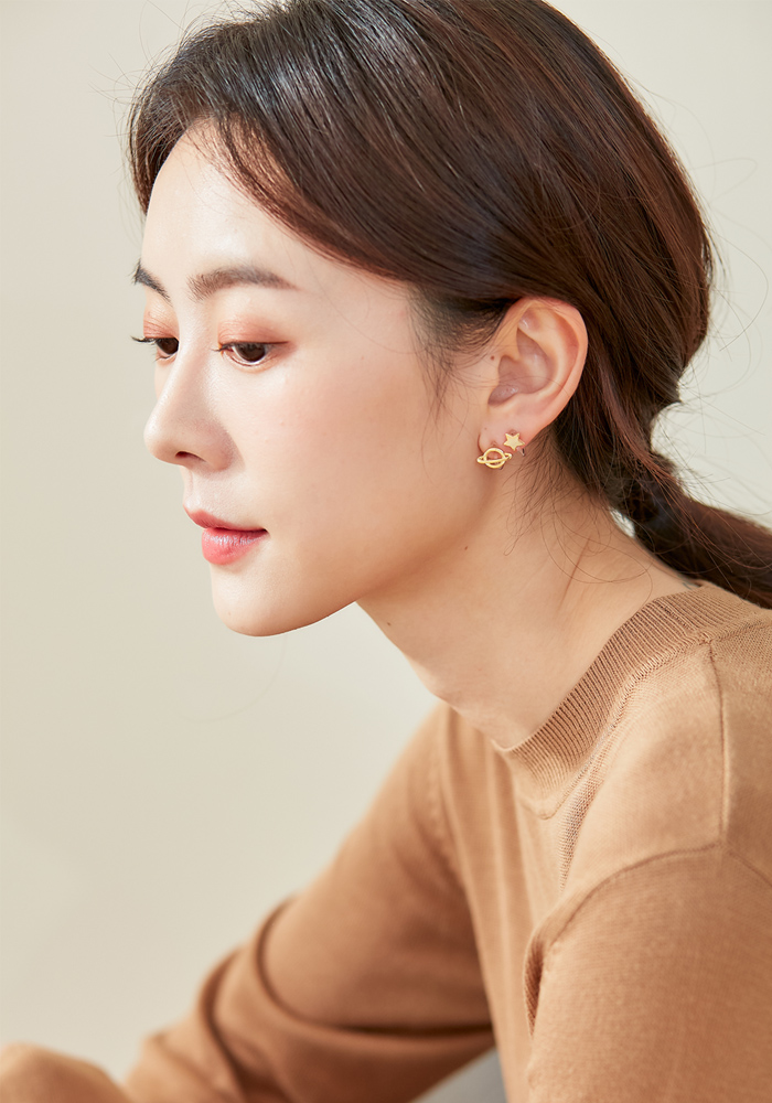 Eco安珂飾品，韓國耳環，夾式耳環，童趣耳環，星星月亮飾品，宇宙耳環