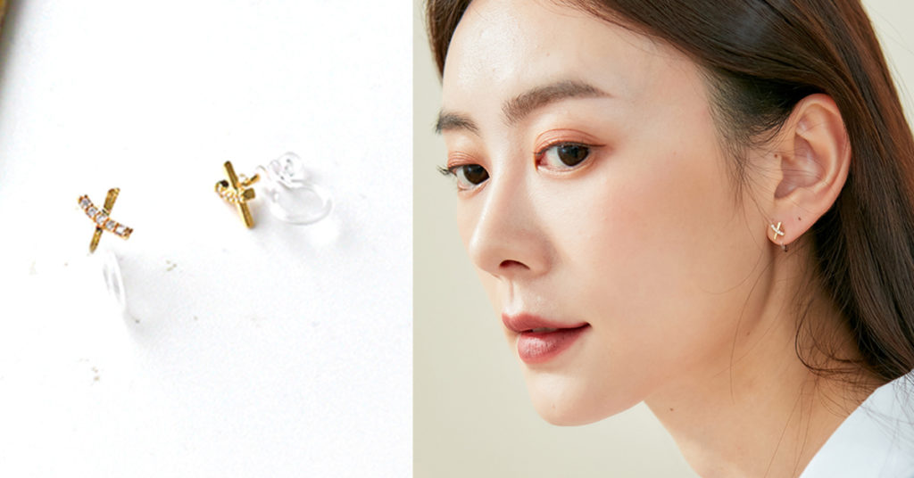 Eco安珂飾品，韓國耳環，夾式耳環，矽膠夾耳環，小耳環，金色耳環，Ｘ耳環