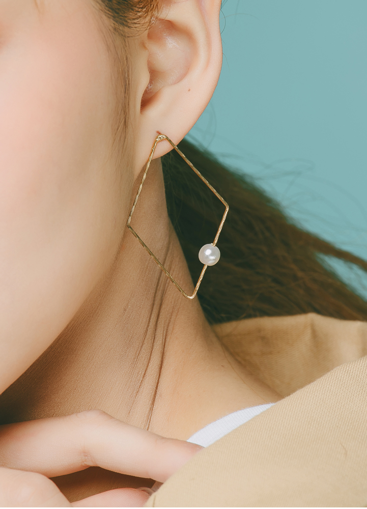 Eco安珂飾品,韓國耳環,夾式耳環,耳夾,幾何耳環,垂墜耳環,珍珠耳環,菱形耳環