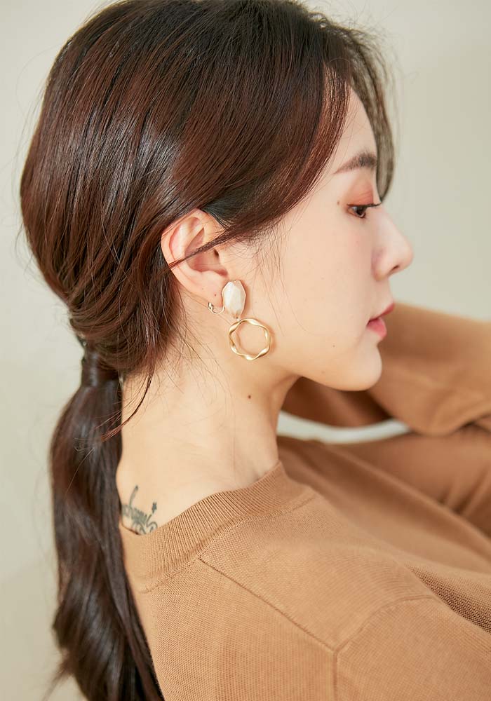 Eco安珂飾品,韓國耳環,夾式耳環,圓圈耳環,圈圈耳環,垂墜耳環,人造石耳環
