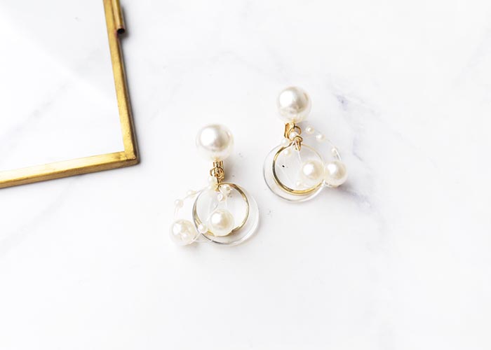 Eco安珂飾品，韓國耳環，夾式耳環，珍珠耳環，透明耳環