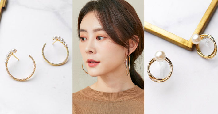 Eco安珂飾品，韓國耳環，夾式耳環，圓圈耳環，圈圈耳環，珍珠耳環