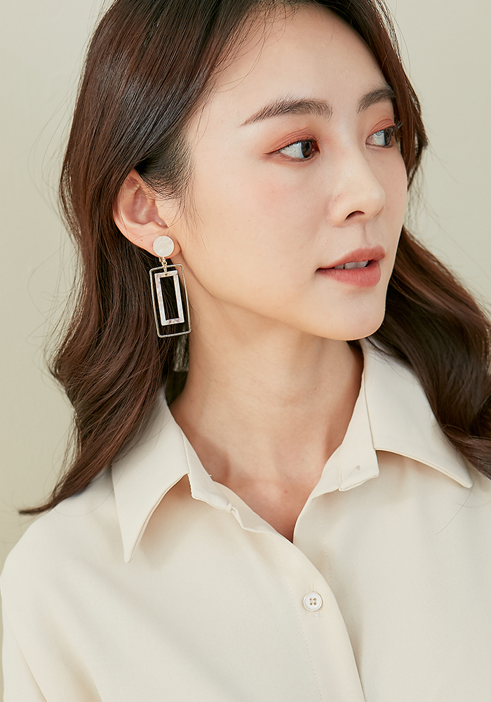Eco安珂飾品,韓國耳環,夾式耳環,大耳環,彩色耳環,幾何耳環,簍空耳環,長方形耳環