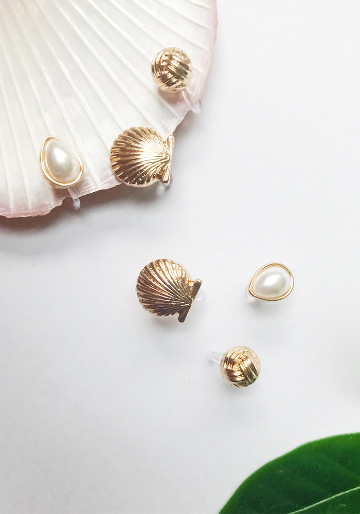 Eco安珂飾品,韓國耳環,耳夾式耳環,珍珠耳環,海洋飾品,夏天耳環,夏天飾品,海洋耳環,貼耳耳環,貝殼耳環