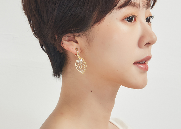 Eco安珂飾品,韓國耳環,夾式耳環,花草耳環,垂墜耳環,葉子耳環