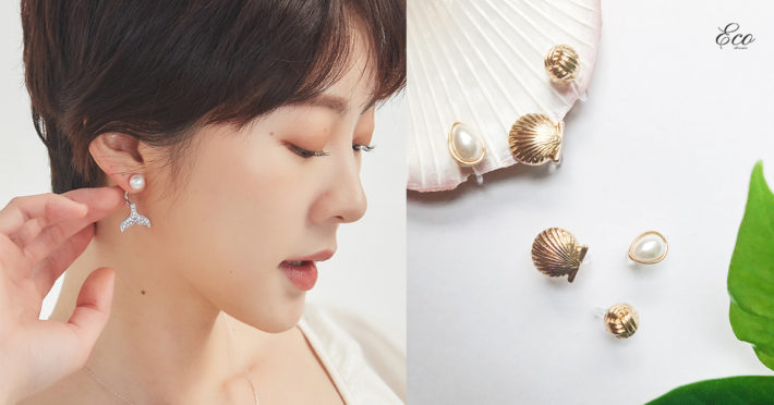 Eco安珂飾品，韓國耳環，夾式耳環，新品上市，貝殼耳環，小美人魚耳環，海洋飾品