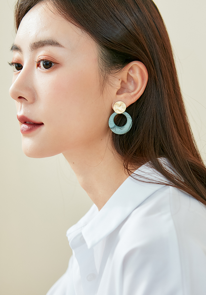 Eco安珂飾品，韓國耳環，夾式耳環，大耳環，彩色耳環，幾何耳環，圓圈耳環，藍色耳環