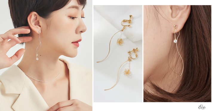 Eco安珂飾品，韓國耳環，夾式耳環，流線耳環，垂墜耳環