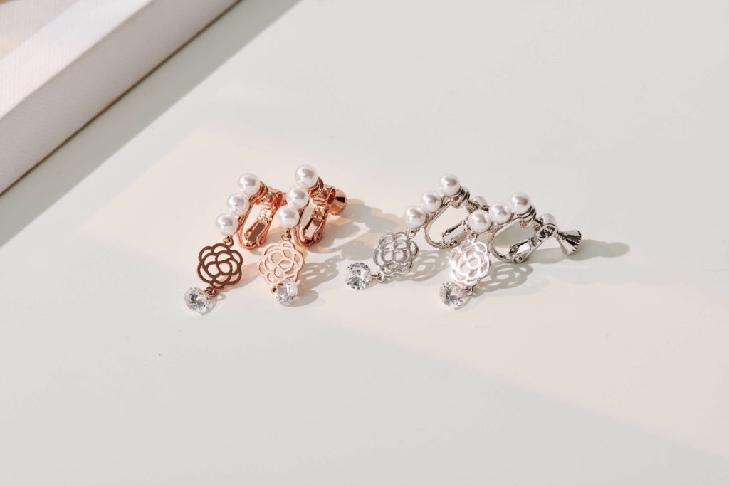 Eco安珂飾品,韓國耳環,耳夾式耳環,垂墜耳環,珍珠耳環,玫瑰花耳環,花葉耳環,花草耳環
