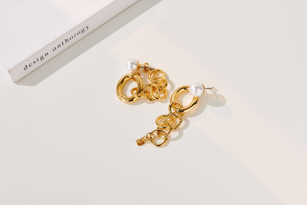 Eco安珂飾品，韓國耳環，夾式耳環，珍珠耳環，鎖鏈耳環