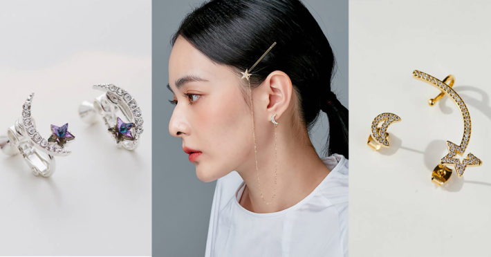 Eco安珂飾品，韓國耳環，夾式耳環，星月飾品，星星飾品，月亮飾品