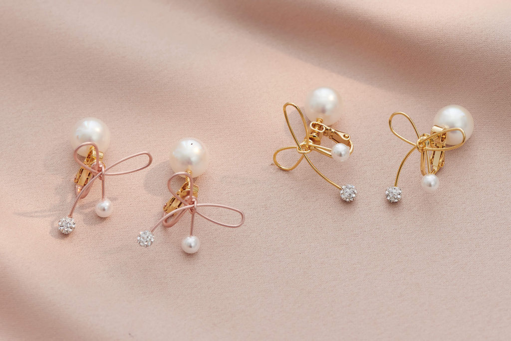 Eco安珂，珍珠耳環，蝴蝶結耳環