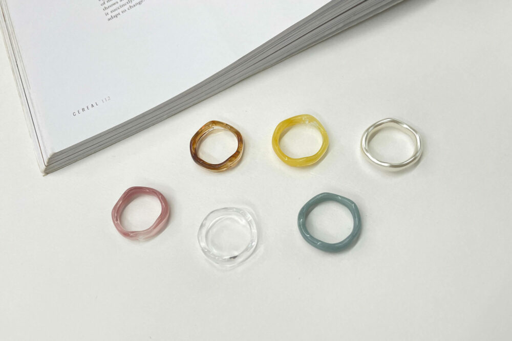 Eco安珂飾品，韓國耳環，彩色戒指，戒指，人造樹酯戒指